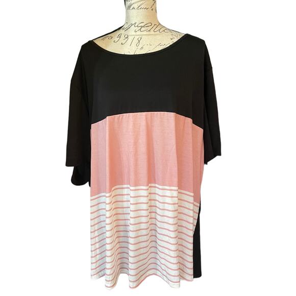 Bloomchic Plus Size Black Pink White Striped Shirt Size 28 - Picture 1 of 4